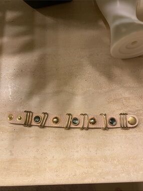 Fashion Leather Wrap Bracelet with Gold Accents - Pink
